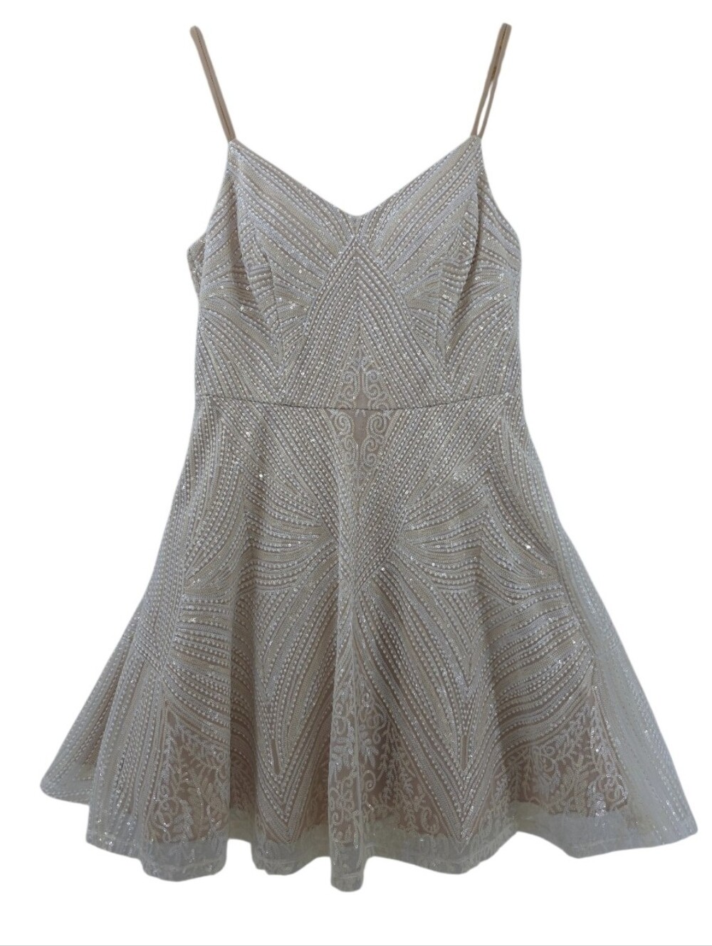 Blush Pink Sequins Embellished Mini Dress Juniors Size 7 Fit and Flare Tulle